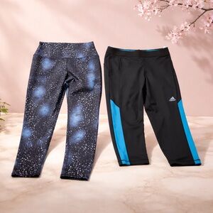 Adidas Black Capri Leggings with Blue Panels size large. E.V.A.C leggings size L